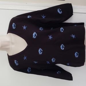Lily Stanhope Blue Crab & Starfish Sweater Size 1X